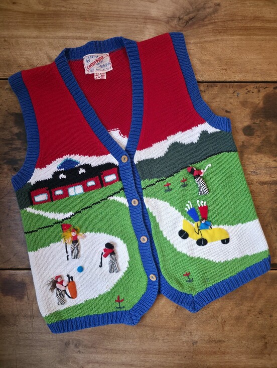 Cotton Salsa Jackets & Blazers - Vintage Cotton Salsa 100% Cotton Handknit Golf Vest – Size M – Multicolour